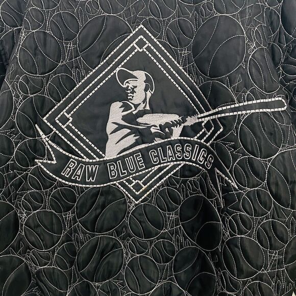 Raw Blue Classics First Team Men's Bomber Jacket Large Black Gray Button Up - Picture 7 of 15